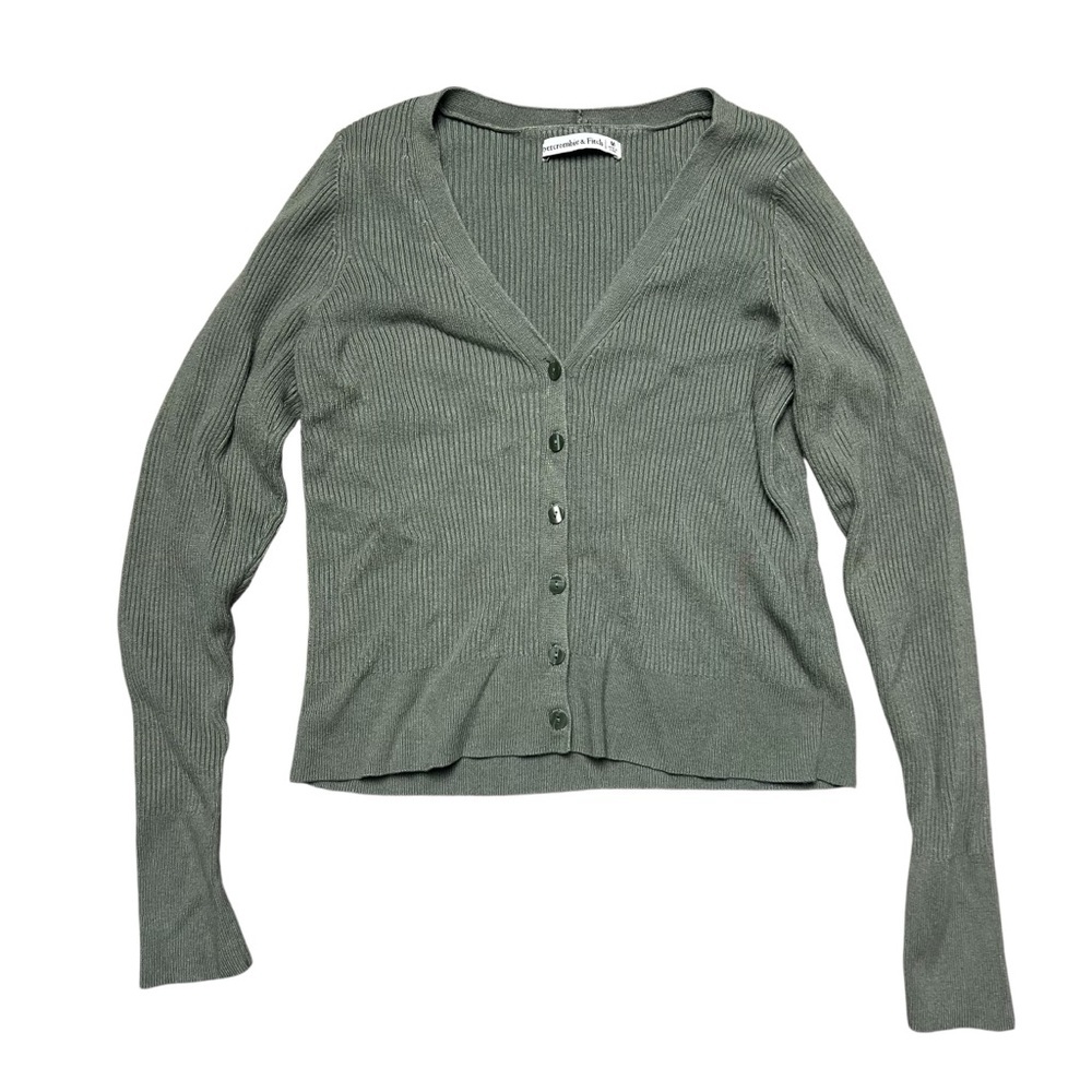 Abercrombie And Fitch Ribbed Cardigan Sweater Green Heritage Size Medium